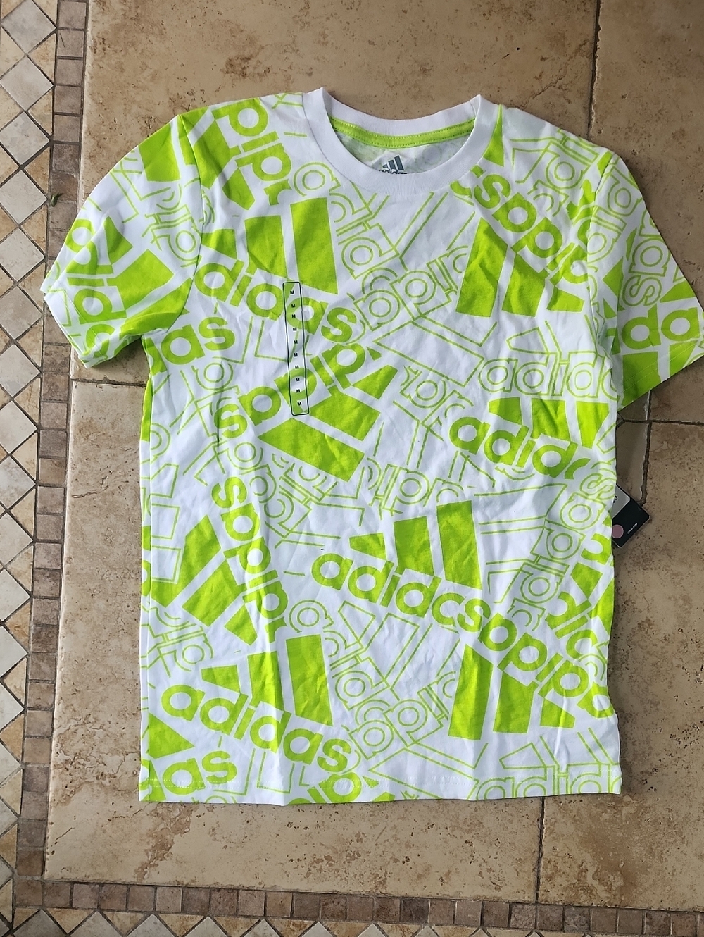adidas White Tee with Neon Yellow-Green Logo Print